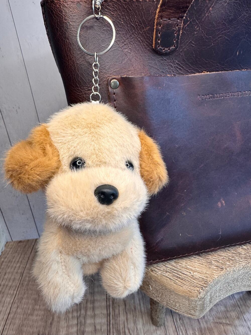 Plush Light Brown Dog Purse Charm Golden Retriever Puppy Keychain Charm